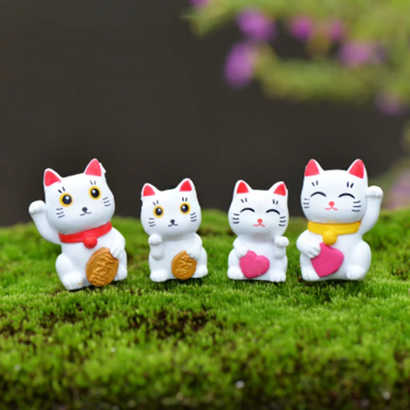 

ZOCDOU 4 Pieces Fortune Cat auspicious Kitten Model Statue Figurine Crafts Children Figure Ornament Miniatures Home Decoration