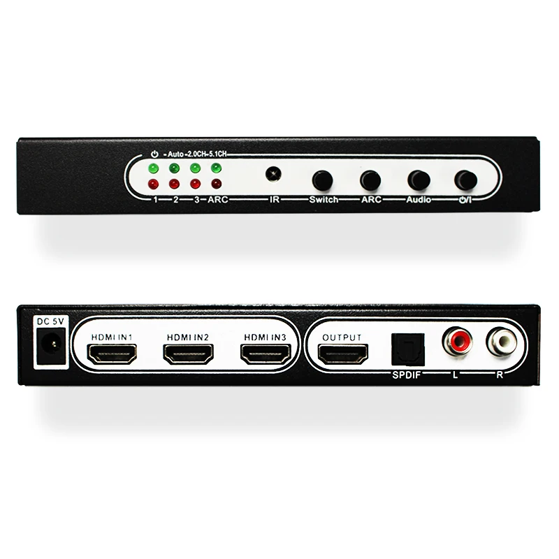 Wiistar 3 Port Switch HDMI Audio Extractor SPDIF/RCA stereo out puts whith oltra HD ARC EDID setting