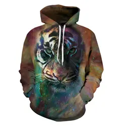 Звездное небо 3D тигр куртки с капюшоном хип-хоп мужской пуловер толстовка осень длинный рукав толстовка куртки для отдыха Бесплатная