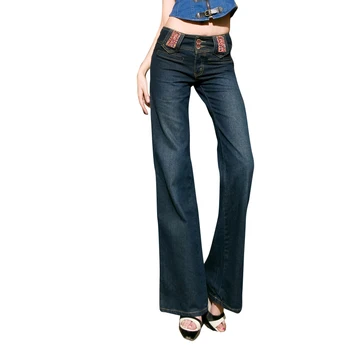

Ladies Denim Trousers Loose Wide Leg Jeans Mid Waist Jeans Pants Women Embroidery Casual Street Pants