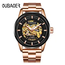 Luxusní značky OUBAOER Hodinky Rose Gold Steel Automate Skeleton Mechanické hodinky Muži Sport Vodotěsné Casual hodinky náramkové hodinky