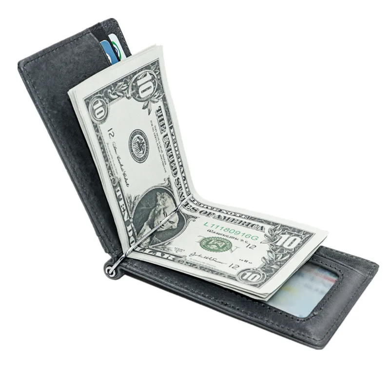 RFID Блокировка мини кошелек с зажимом для денег мужской брендовый Повседневный двойной тонкий кошелек из натуральной кожи кошелек держатель для ID кредитных карт чехол