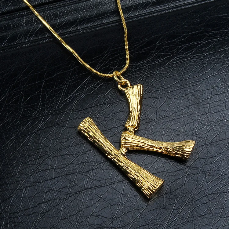 A-Z, модное персонализированное ожерелье с подвеской в виде букв алфавита, цепочка золотого цвета, оригинальные бамбуковые подвески, ожерелье s для женщин, ювелирные изделия - Окраска металла: K