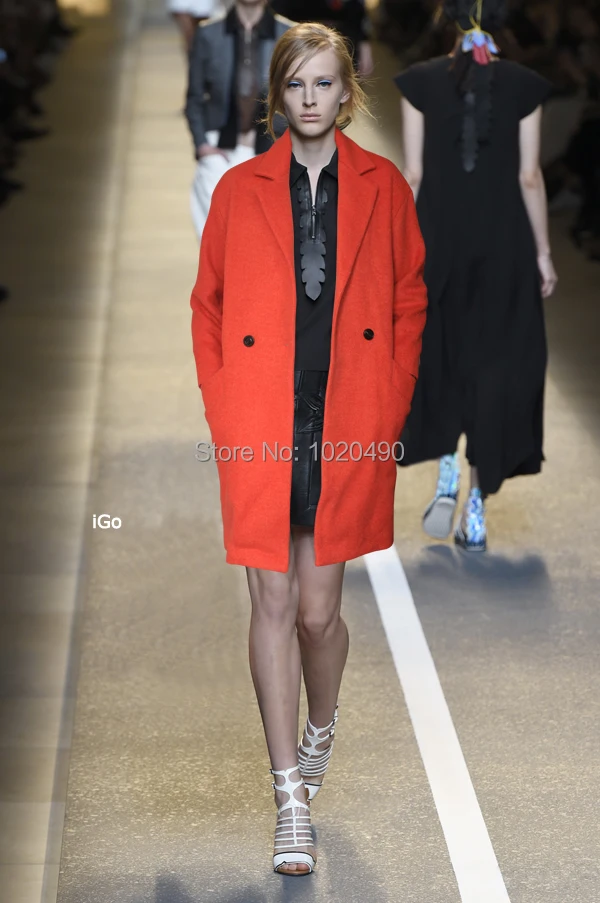 Catwalk Hot Sale Women Wool Coat Fashion Sheath Long Sleeve Tenchcoat W