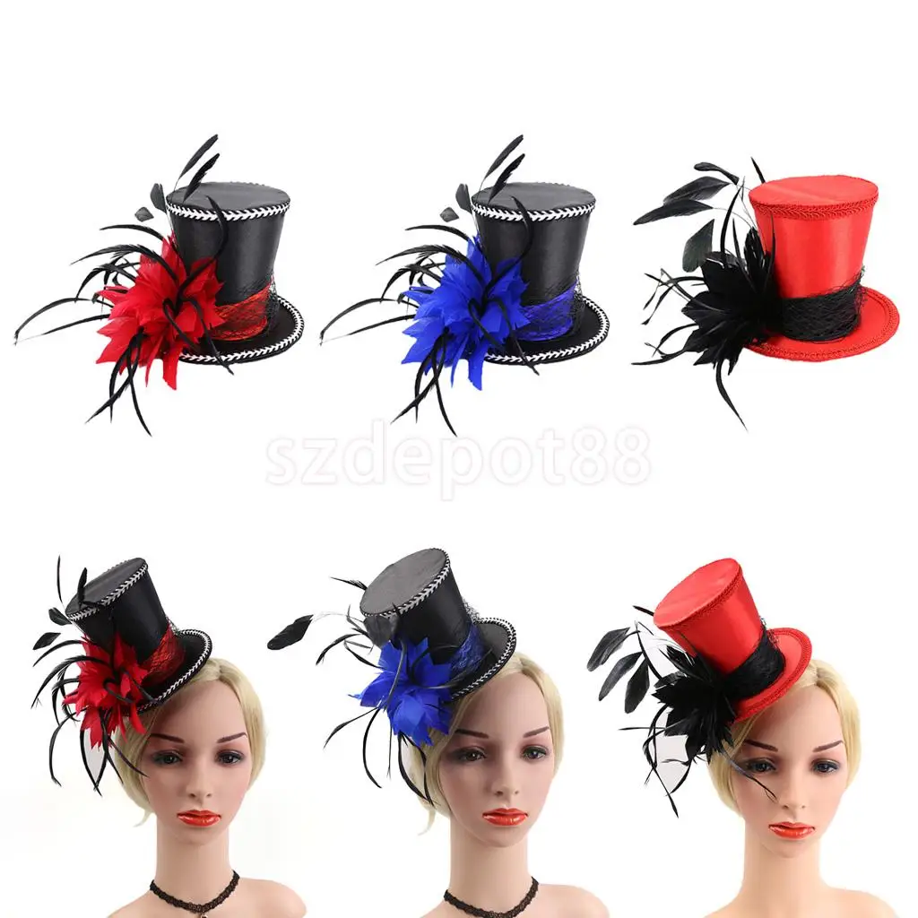 

Vintage Feather Fascinator Top Hat Wedding Ascot Race Party Woman Bridal Costume Fancy Dress