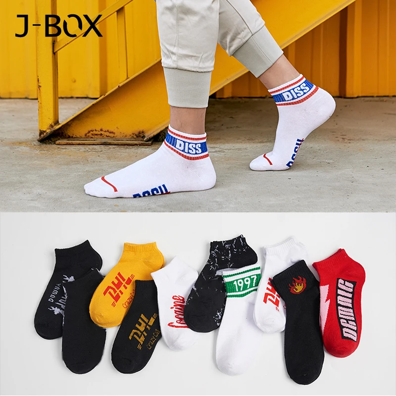 J-BOX 10 أزواج القطن سعيد الرجال الجوارب DHL بارد الهيب هوب المتناثرة قصيرة جورب لوح التزلج الخريف الشتاء تنفس الكاحل جوارب بأشكال مضحكة