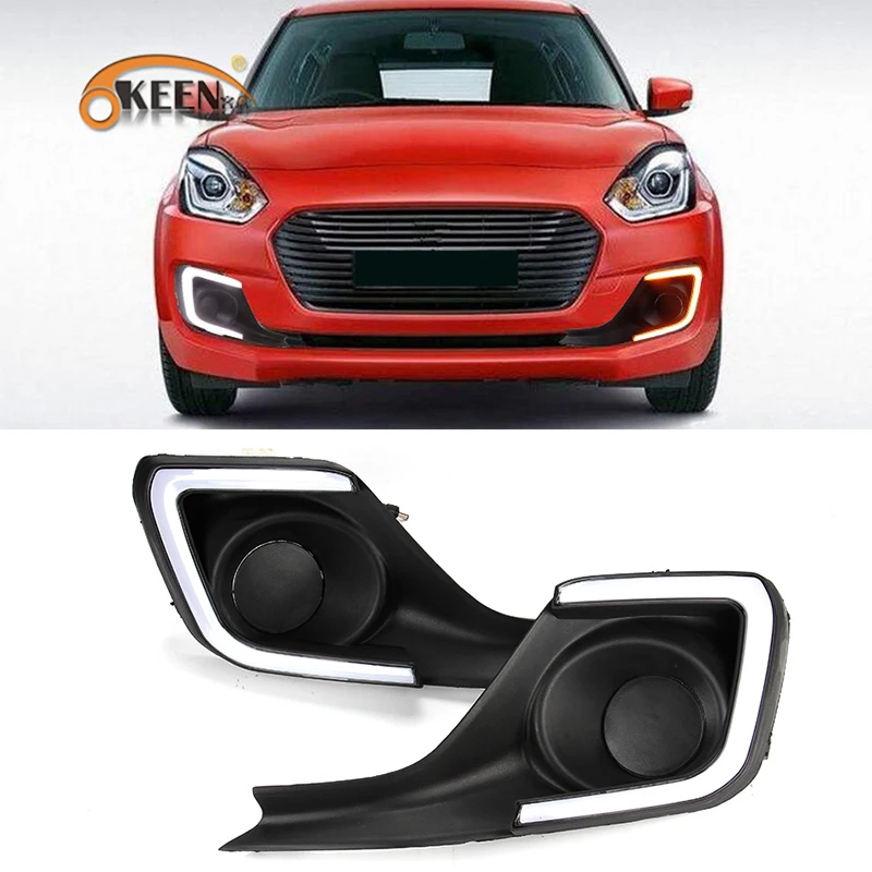 

OKEEN 2pcs Car LED Daytime Running Lights for Suzuki Swift 2017 2018 2019 Running Light White Turn Signal Lamp Yellow 12V DRL