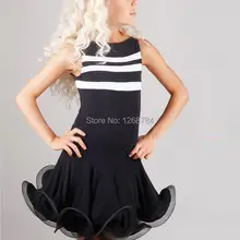 Детский латинский бальный танец для девочек, Платье Фламенко, платье Танго, цвет черный, красный, синий, 5 цветов