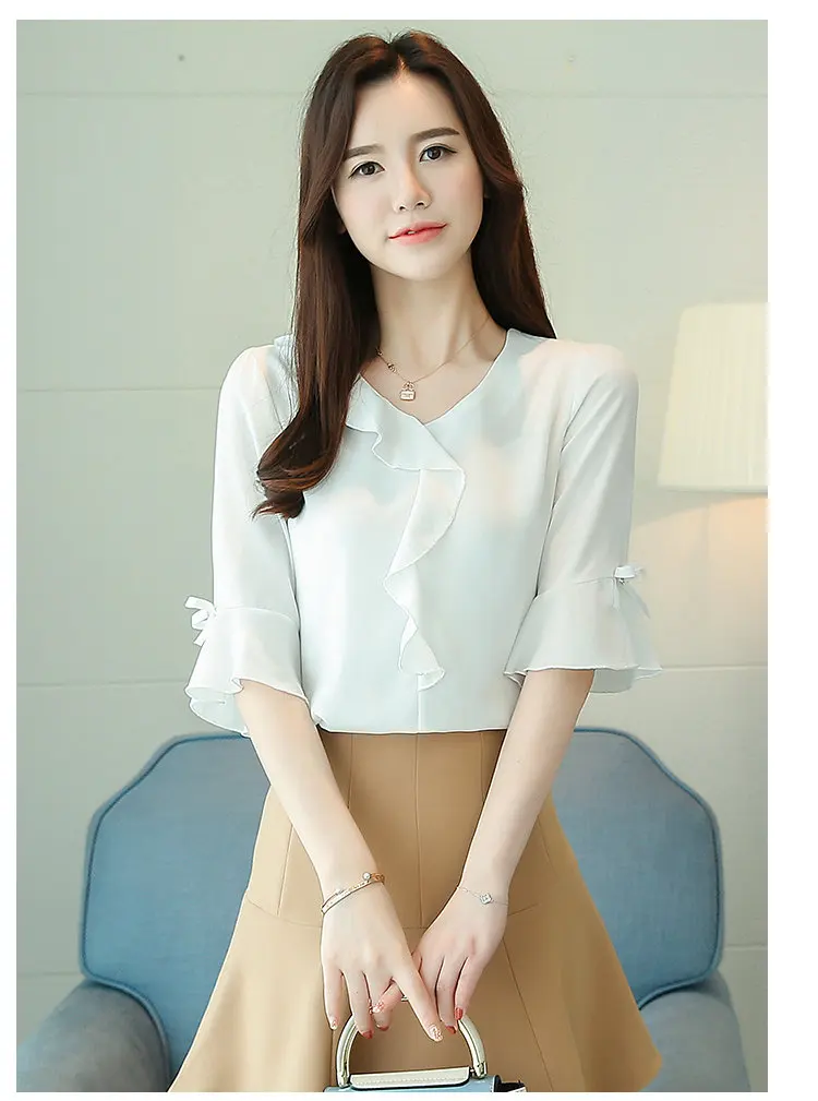 Chiffon Blusas Mujer 2018 Moda Women Blouses Summer Flare Sleeve Ruffle Shirts Femme Fashion Office Plus Size Tops Ladies S-3XL (9)