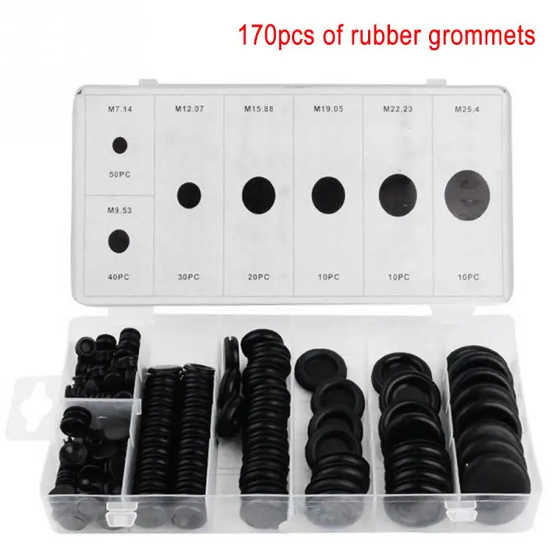 170pcs Multifunctional Car Rubber Grommet Firewall Hole Plug Set