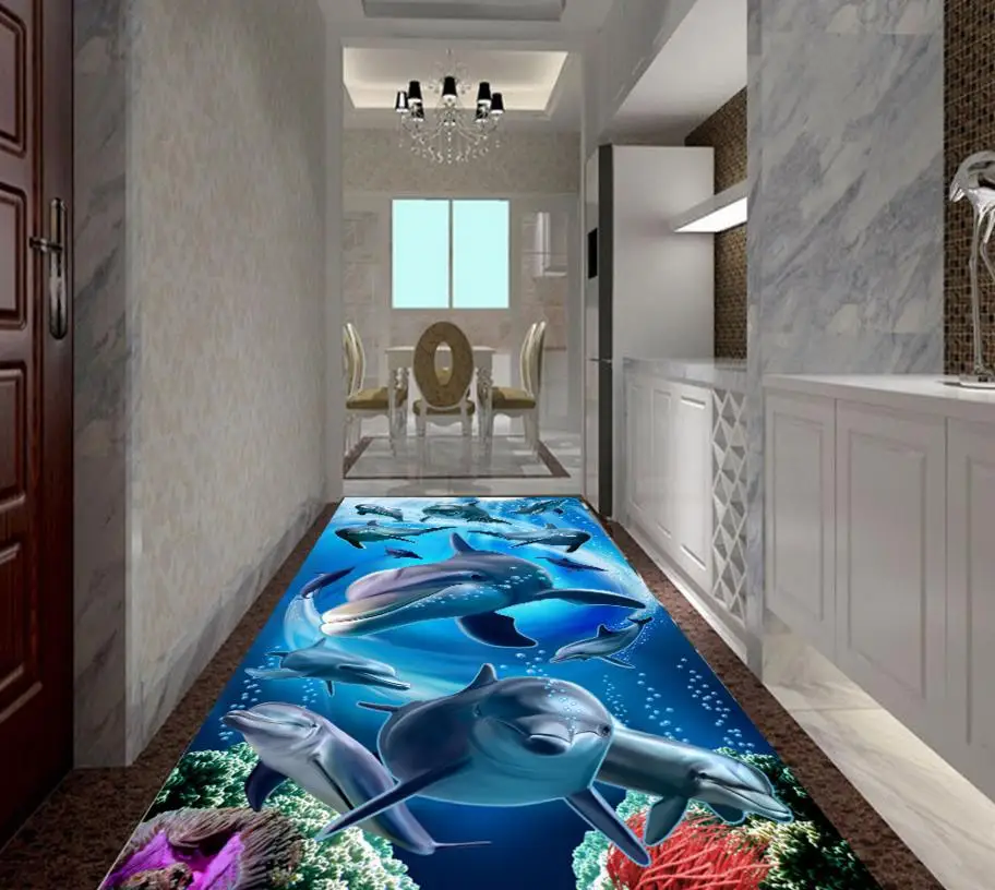 Custom 3D floor for living room 3d Underwater World Dolphin wallpaper
