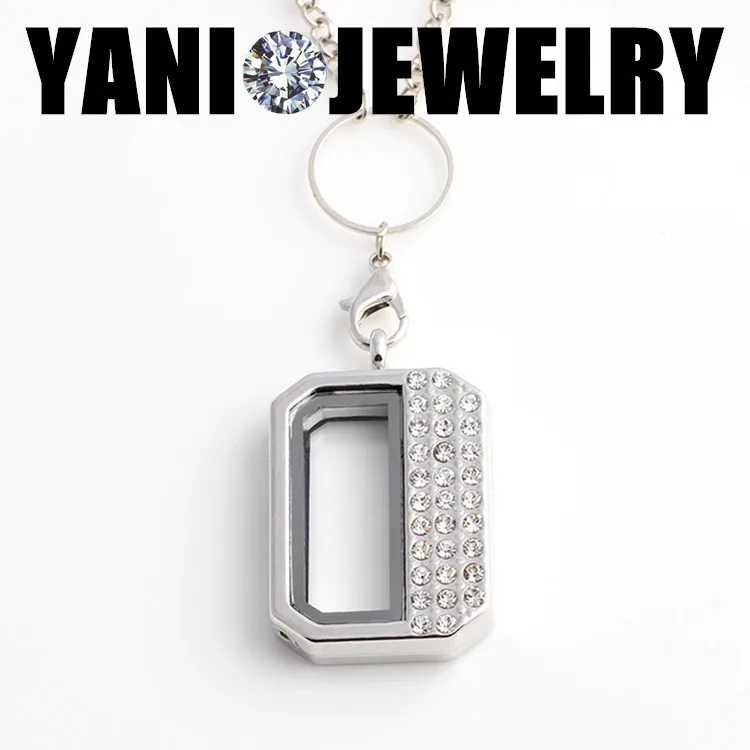 10Pcs Rhinestone Rectangle Glass Locket Pendant Memory Living Floating Plated Necklaces Women Party Gift Jewelry Diy | Украшения и