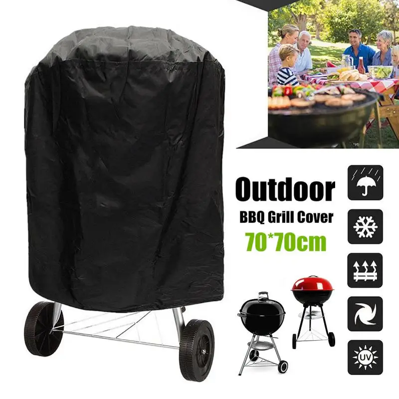 

Outdoor Waterproof Round Kettle BBQ Grill Barbecue Cover 70x70cm Black Polyester Protector UV Resistant Easy Cleaning Durable
