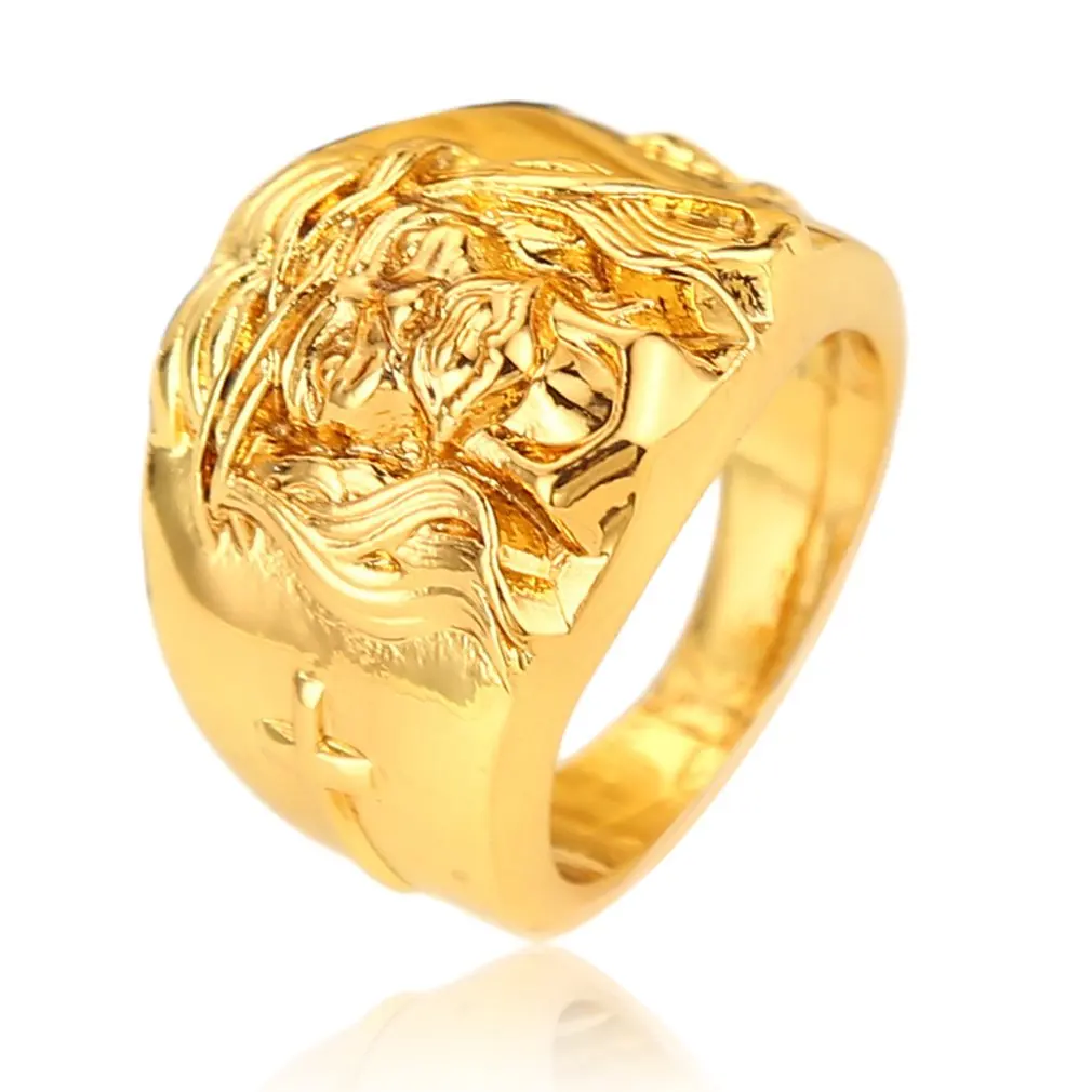 Religious Style Jesus Rings Fine Crafted Trendy Golden Alloy Ring For