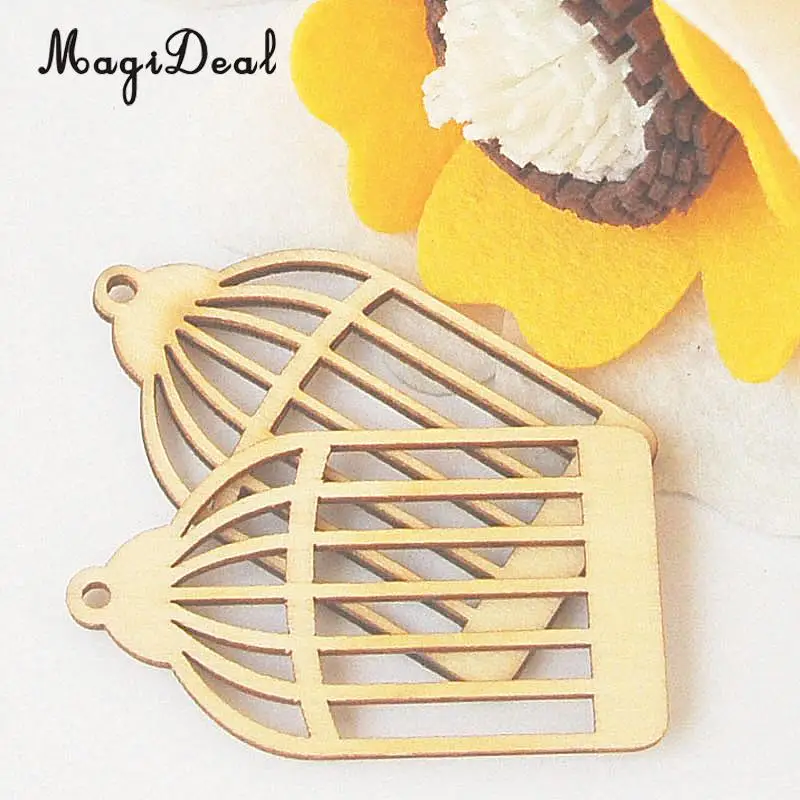 MagiDeal New Hot 25Pcs Wood Birdcage Shape Cutout Wooden Scrapbooking Embellishment Art Craft Gift Tag Making Wedding Decoration