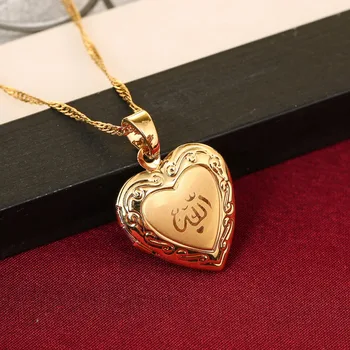 

Heart allah pendant Jewelry For Women 24K Gold Color Muslim Heart Allah Open Heart Pendant Necklace With Chain