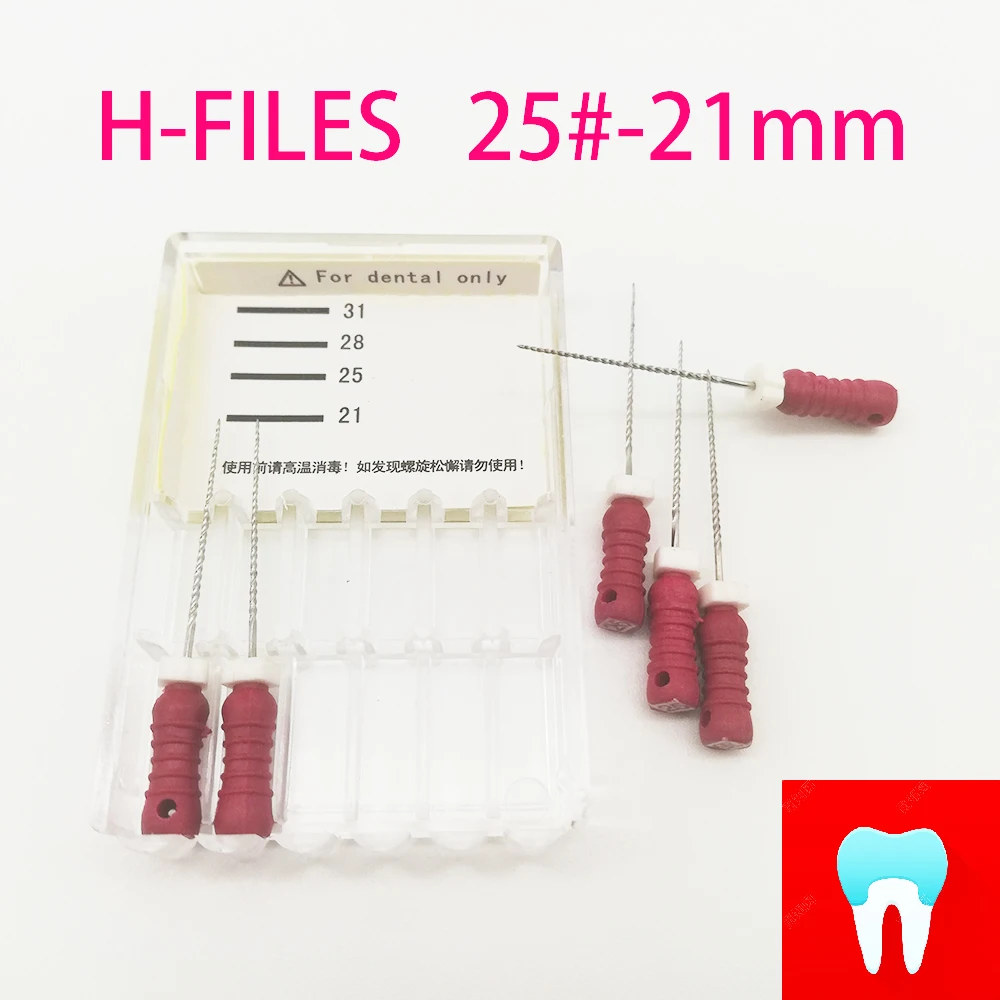 6 шт. 25#-21 мм зубные протейпер файлы корневого канала стоматолога материалы стоматологические инструменты ручное использование нержавеющая сталь H файлы