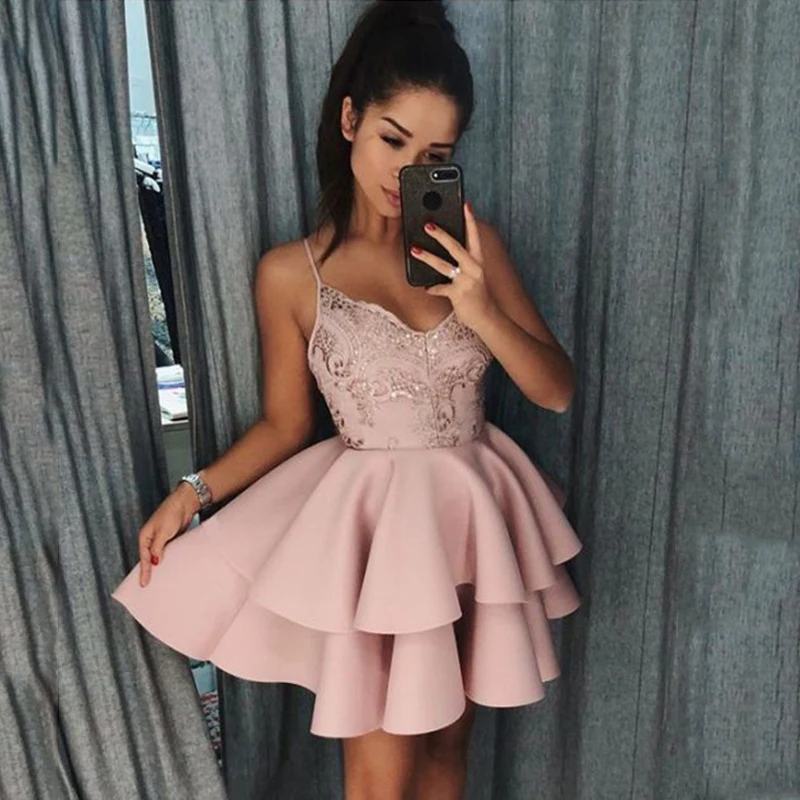 Pink Sequin Lace Layered Skater Mini 