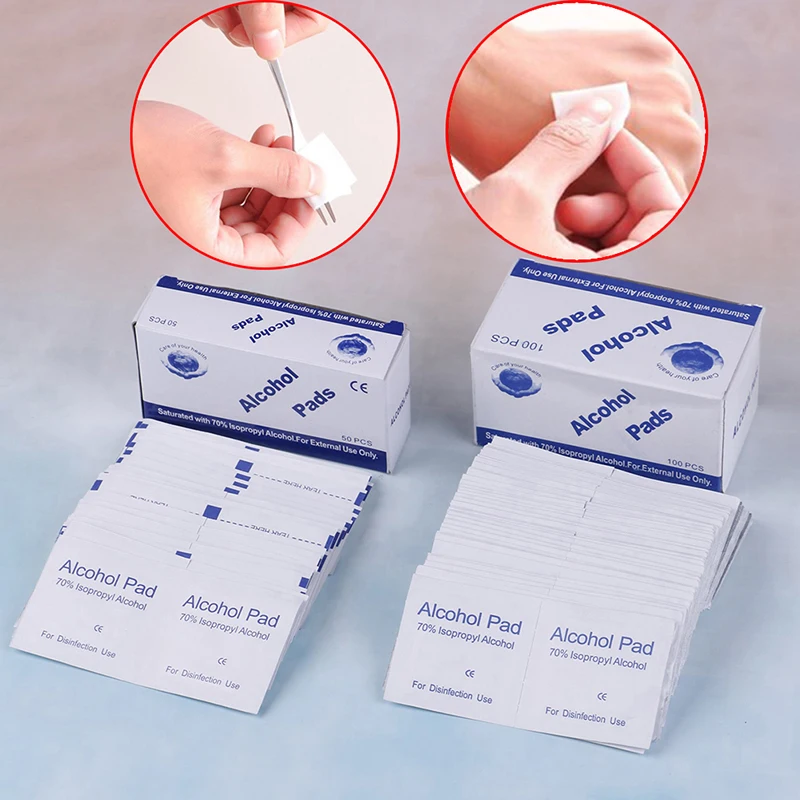 100PCS/Set Portable Alcohol Swabs Pads Wipes Antiseptic Cleanser Cleaning Sterilization First Aid Home Makeup | - Цена: 