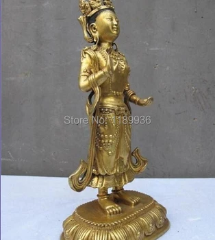 

10"Tibet Buddhism Temple Pure Bronze stand kwan yin Buddha Statue