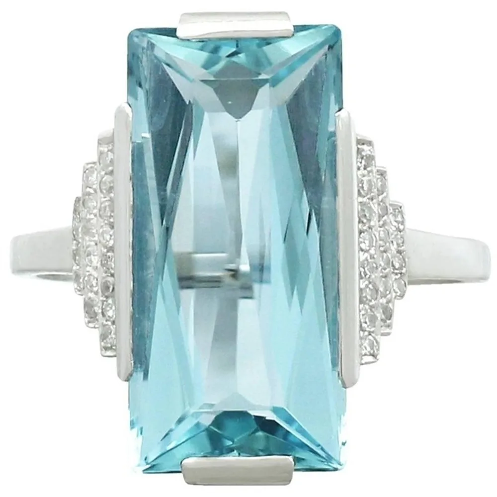 

Ladies Luxury Sea Blue Square Crystal AAA Cubic Zirconia Thin Chic Silver Rings for Women Engagement Stone Ring Jewelry