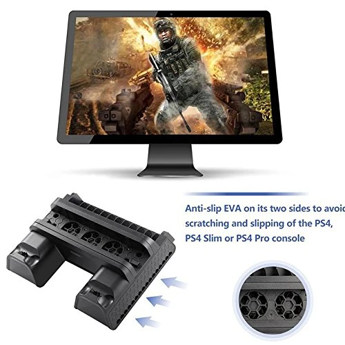 

Ps4/ps4 Slim/ps4 Pro Vertical Stand Cooling Fan With Dual Controller Charger Station Games 3 In 1 For Sony Playstation 4