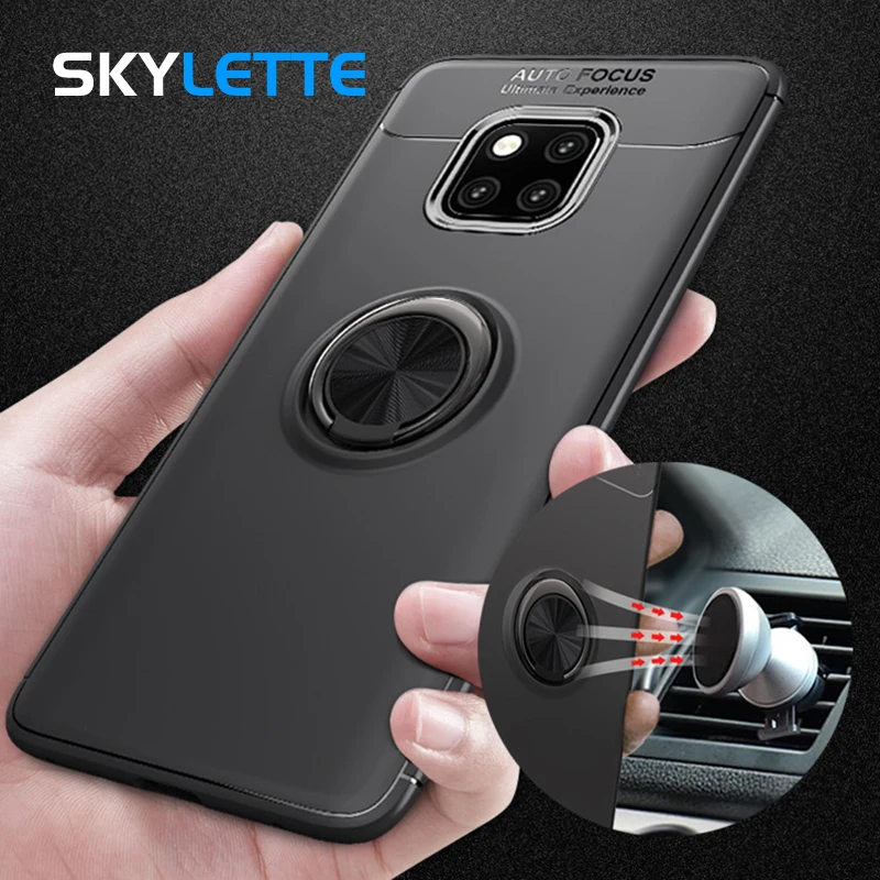 

Phone Holder Case For Huawei Mate 20 Pro With Rotate Car Bracket Ring Magnetism Adsorption Vehicle Holder Cover TPU Case