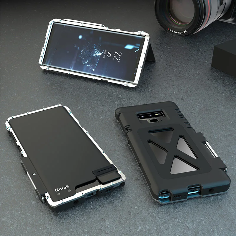 R-JUST чехол для samsung Note 9, Роскошный Металлический Стальной Пластиковый ударопрочный Твердый защитный флип-чехол для телефона samsung Note 9 - Цвет: Black Silver