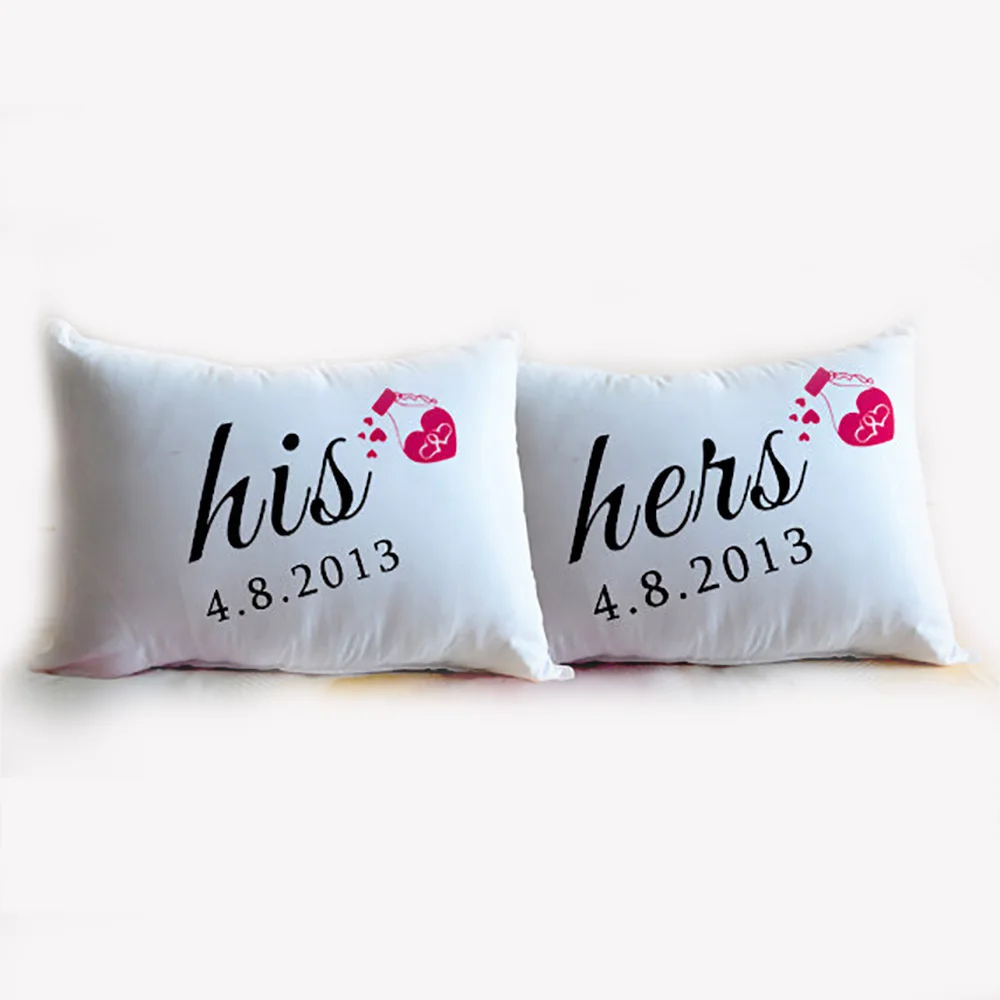 

His And Hers Pillow, Customized Wedding Pillow, Personalized Couple Cushion Cover, Wedding Gifts For Couple, Anniversary Gift