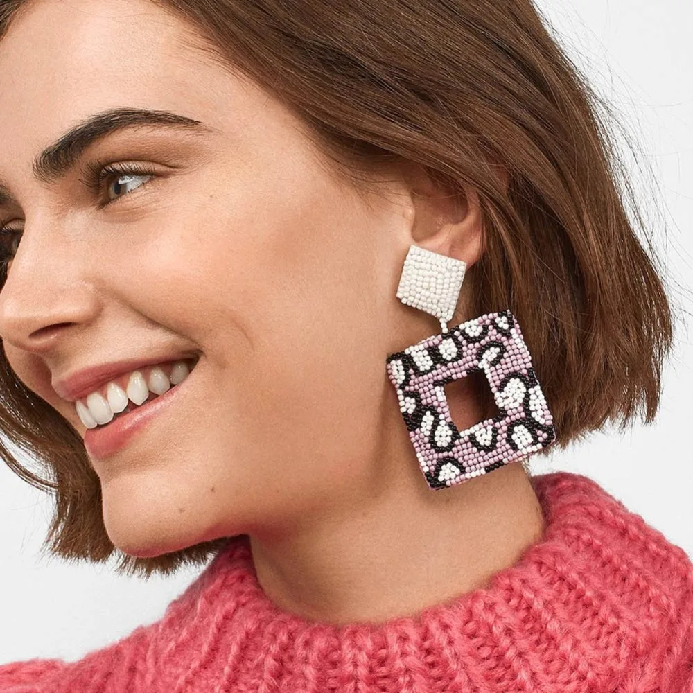 

Girlgo Boho Beads Square Drop Earrings For Women Trendy Multicolored Dangle Earrings Wedding Jewelry Party Girl Gifts Bijoux