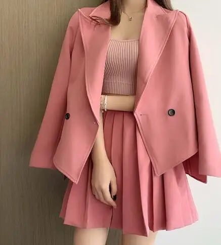pink Корейский дизайн, новинка, Модный женский нагрудный карман на кнопках, офисный Женский блейзер - Цвет: pink