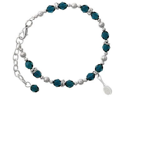 Silvertone 3-D Hair Brush Navy Blue Beaded Bracelet
