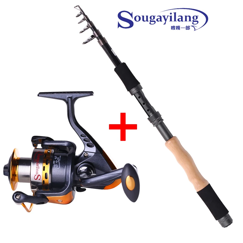 

Carbon Telescopic Fishing Rod With Wood Handle 14BB Spinning Fishing Reel Set 2.1m/2.4m/2.7m Fishing Pole Combo