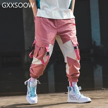 Брюки-шаровары для мужчин, повседневные, розовые, цветные, блочные, брюки для бега, осень, Харадзюку, уличная одежда, хип-хоп штаны для мужчин, американский размер GM86