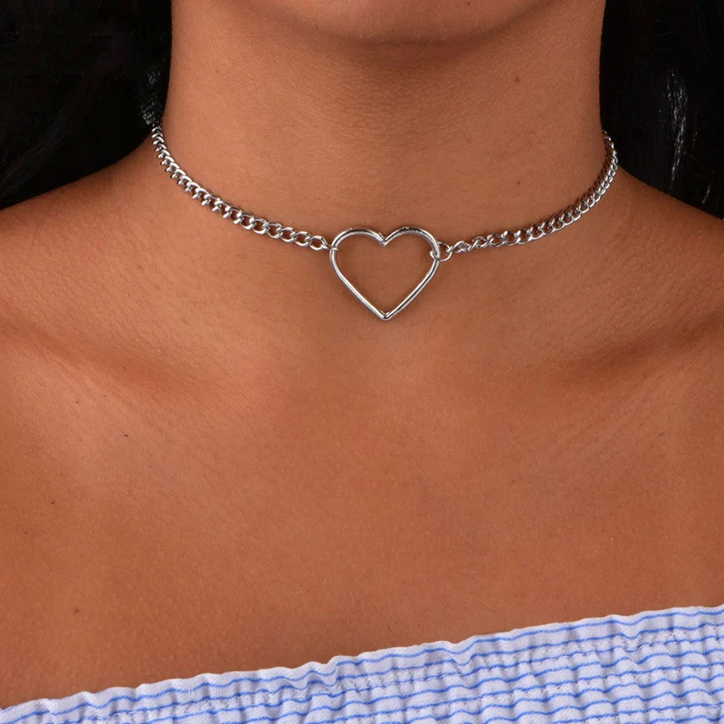 

Boho Simple Heart Pendant Choker Necklaces For Women Fashion Silver Color Minimalist Beaded Link Chain Collares Gift Jewelry