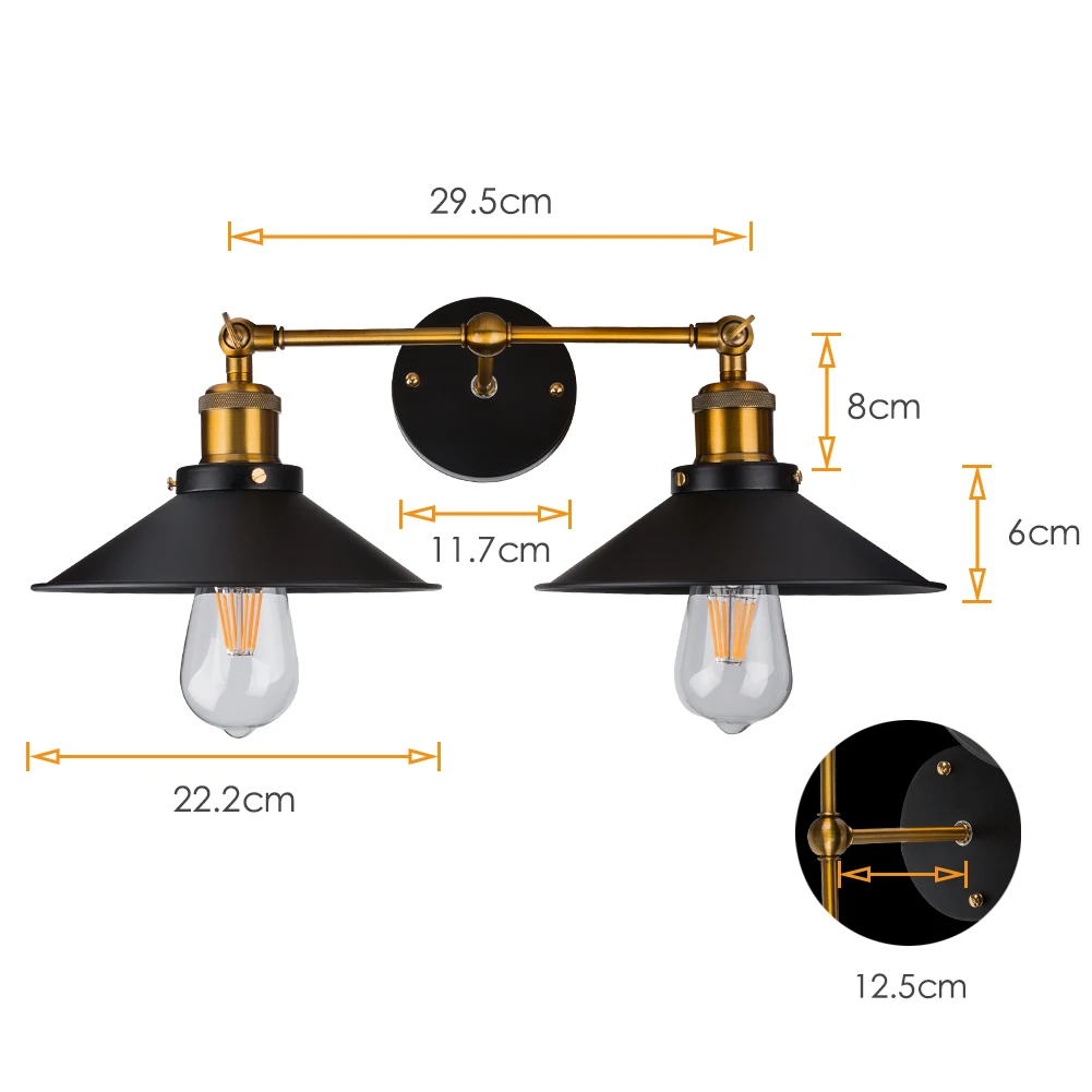 Современный винтажный лофт металлический настенный светильник с двумя головками ретро латунный настенный светильник в стиле кантри E27 Edison бра лампа 110 в/220 в