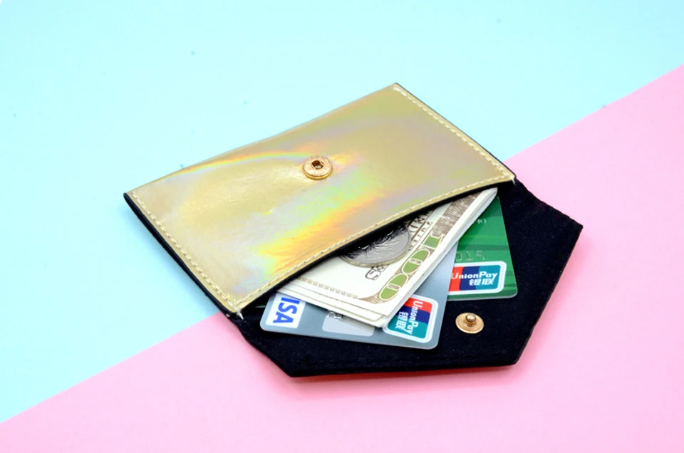 Кошелек BONAMIE Laser Shining для девушек и женщин, простой кошелек для карт, маленький кредитный держатель для карт, кожаный женский кошелек для визиток