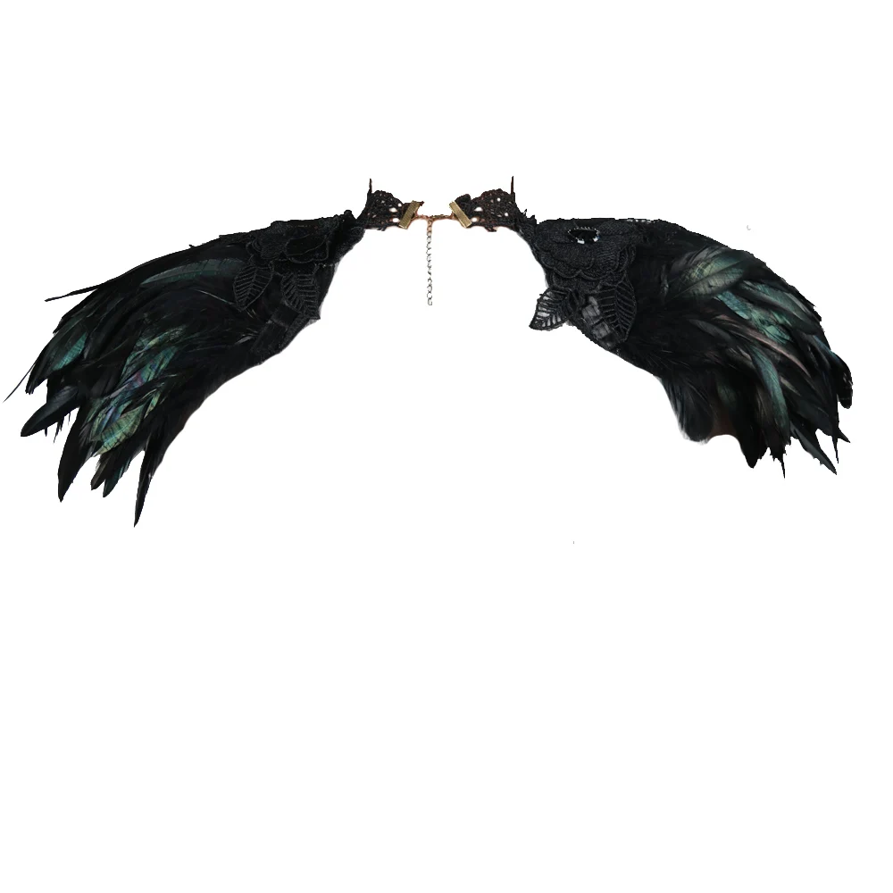 2019 Halloween Gothic Costumes  Ghost Head Black Handmade Feather Amice  Burlesque Costumes For Sale (6)