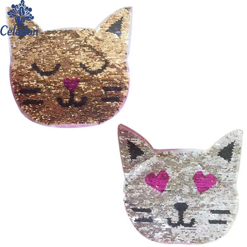 

Hot Sell Cat Reversible Change Color Sequins Sew On Patches For Clothes DIY Patch Applique Bag Clothing Coat Jeans Craft