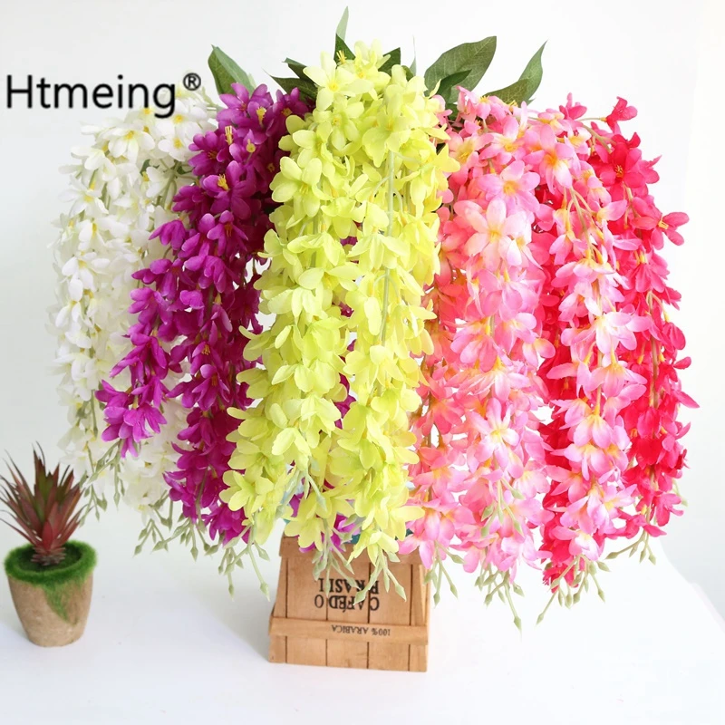 Flores colgantes lilas artificiales, 5 tallos para decoración de hogar, boda, y oficina|Flores artificiales y secas| -