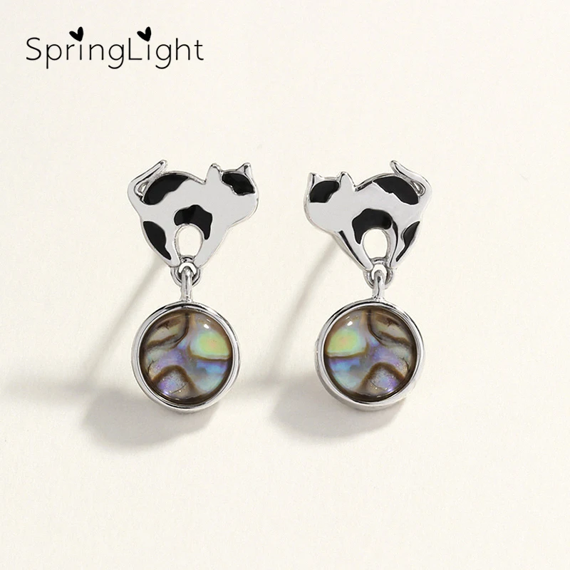 

SpringLight Cute Cat Play Ball Earring Design Real 925 Sterling Silver Fine Jewelry Elegant Animal Pet Drop Earrings for Women