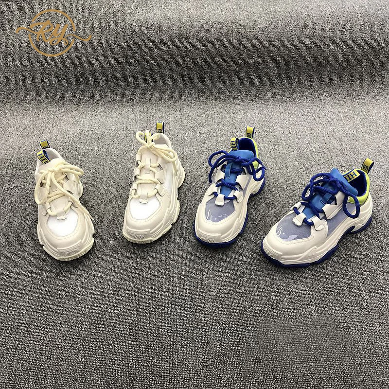 

RY-relaa Korean version ins tide shoes 2019 summer new leather contrast color hollow straps muffin casual high-top sneakers