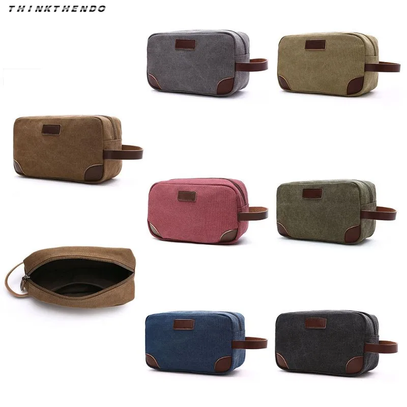 THINKTHENDO الرجال خمر قماش السفر التجميل حقيبة أزياء متعددة الوظائف ماكياج الهاتف الحقيبة أدوات الزينة حالة حقيبة يد جديد 7 ألوان