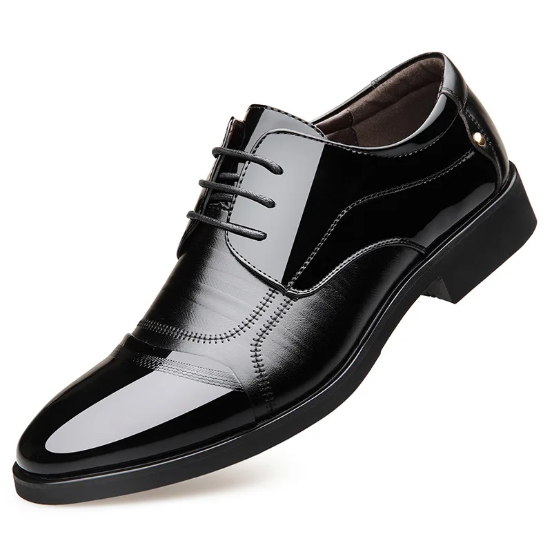 Chaussures Automne brown Respirant Faible Zip Robe Appartements Noir Bout Up Lace Talons bllack marron Homme Mâle Cuir D'affaires Formelle En Up Hommes Verni Pointu Lacets aqIgXqw