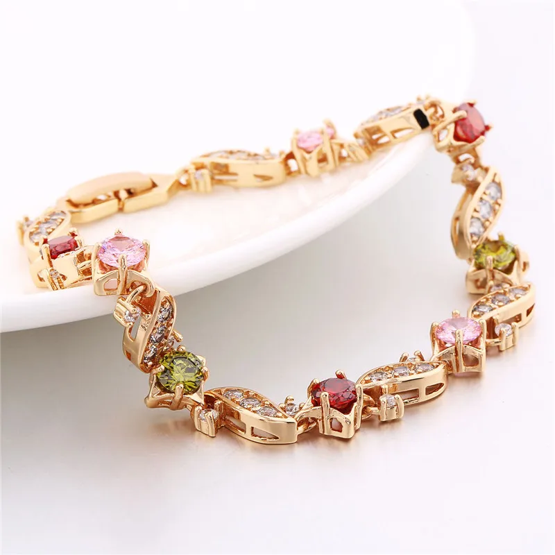 BUDONG 18 см модные браслеты для женщин серебро/золото цвет браслет розовый Кристалл Кубический Цирконий ювелирные изделия браслеты XUL104