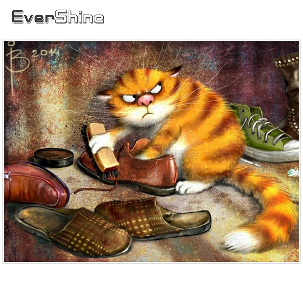 EverShine Diamond Painting Cat Picture Of Rhinestones 5D Diamond Embroidery Cross Stitch Full Square Mosaic Animal Wall Decor