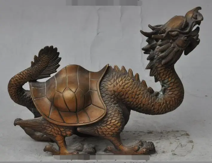 

S0822 10" China Bronze Wealth FengShui Dragon Turtle tortoise Statue Animals Sculpture