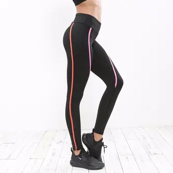 

NCLAGEN 2017 New Fashion Women Autumn Striped Leggings Bodycon Contrast Color Pant Elastic Workout Trousers Slim Fit Bottoms