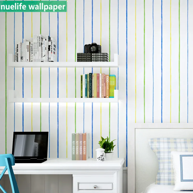 

Mediterranean style wallpaper blue vertical stripes pattern wallpaper kids room living room bedroom shop TV background wallpaper