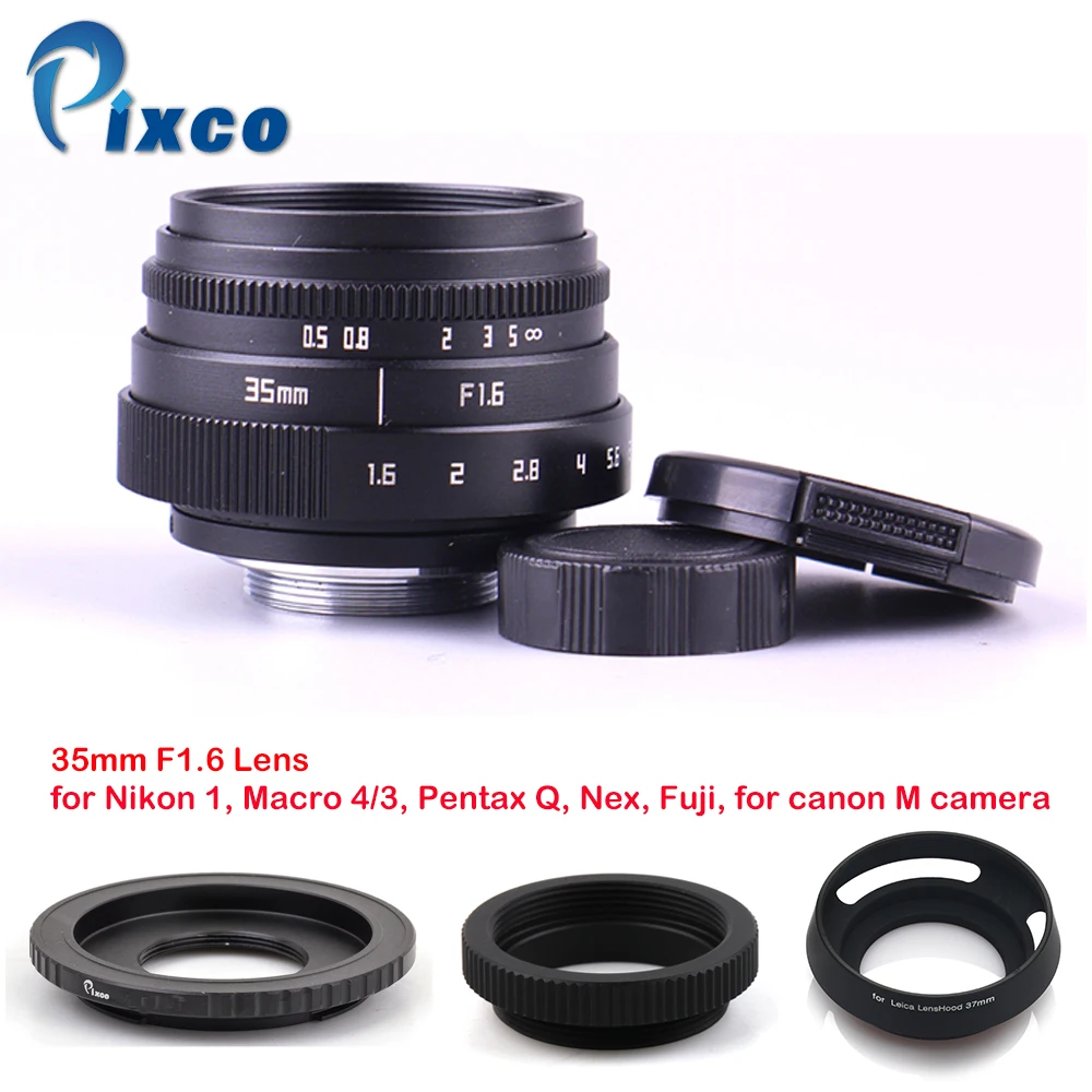 Продажа Мини 35 мм f 1,6 APS C ТВ объектив + бленда + Macro Ring + C для камеры Адаптер для Nikon1 M4 3 для Pentax Q Nex Fuji для eos